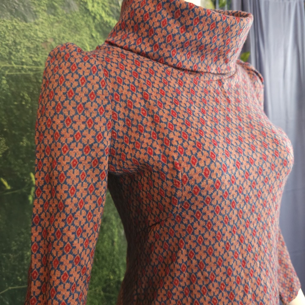 Vintage 1960's Dress Medieval Revival Maxi Floor Length Blue Red Coral As Is - Picture 14 of 15